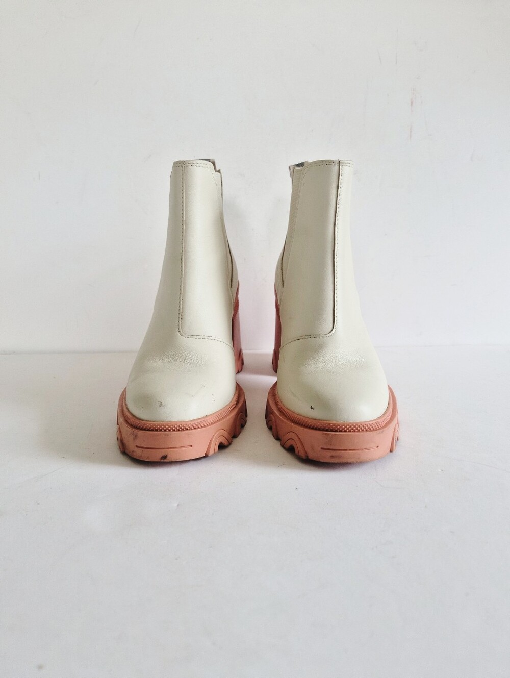 Sorel Brex White Chelsea Natural Pink Waterproof Chunky Heel Boots Size 8.5 - Picture 2 of 16